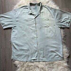 Tommy Bahama Men’s Aqua Short Sleeve Silk Shirt Size Large Design 2XL
